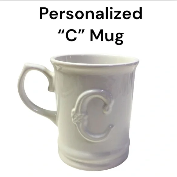 NWT Signature Monogram Embossed White Ceramic Mug - Picture 1 of 8